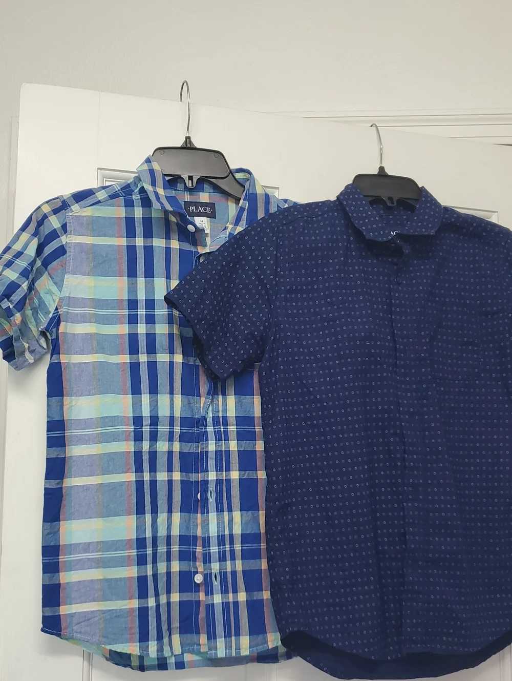 (2) The Children's Place Blue Plaid & Navy Short-Sleeve Button Shirts